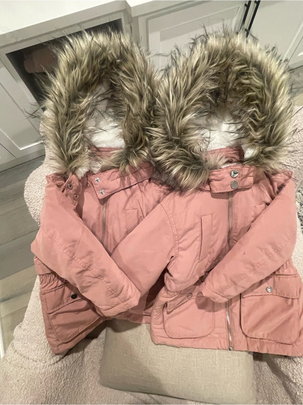 H&M Pink Girls Faux-Fur Lined Hooded Jackets (x2) - sold separately or as a set